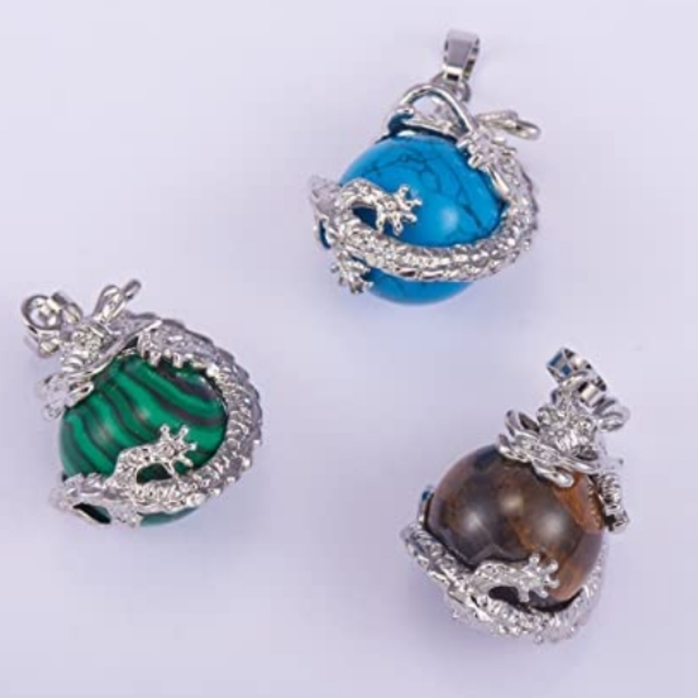 Silver Dragon Wrapped Chakra Energy Healing Pendants Set of 8 NWT - Picture 3 of 4